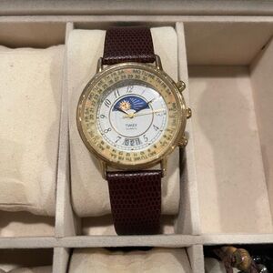 Timex Gold and Brown Leather Watch